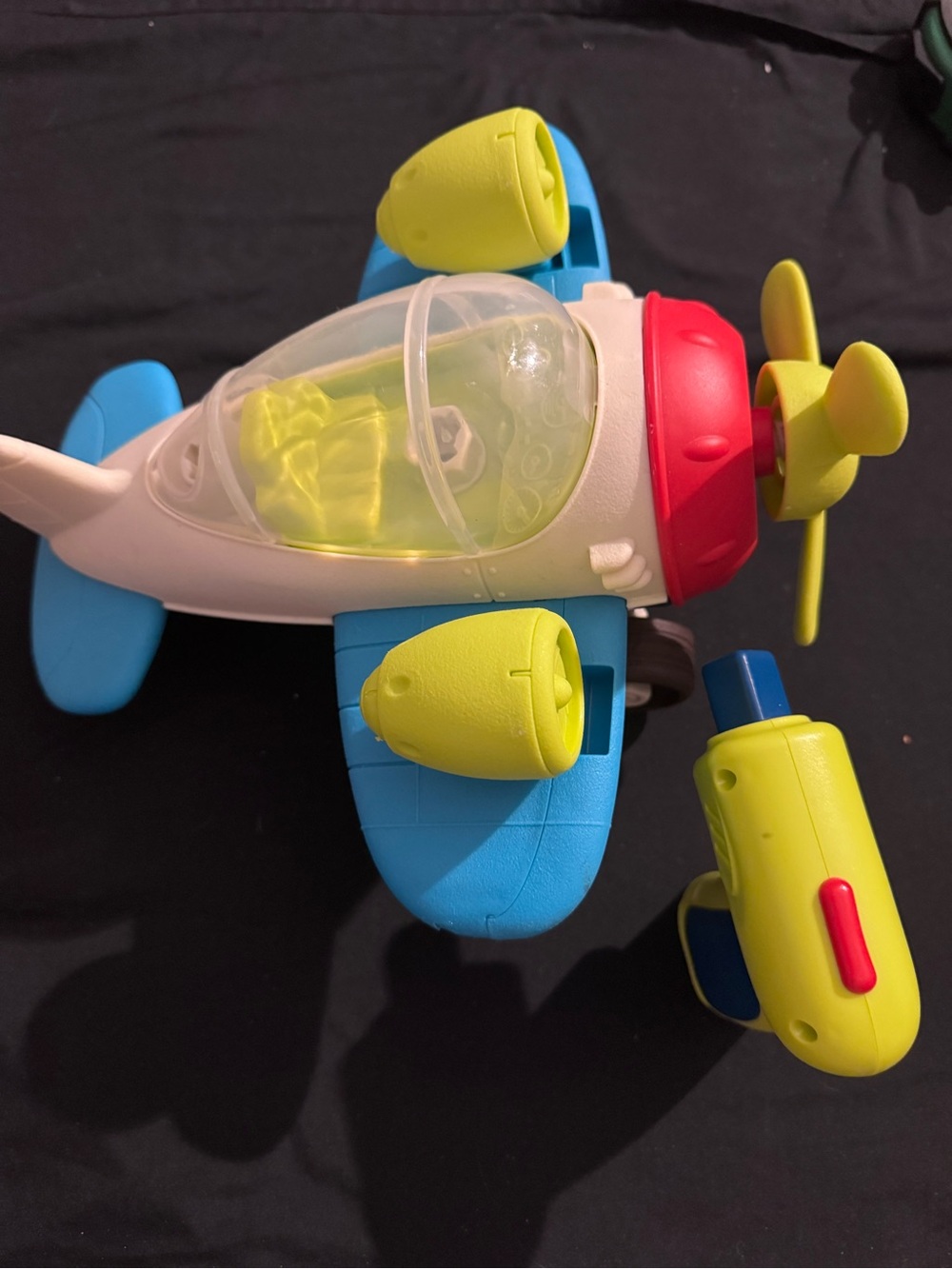 Bright Blue & Yellow Toy Airplane with Removable Parts